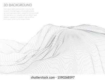 Abstract 3D image of a mountain with a polygonal mesh. View from a great height. Landscape on a white background. Stock vector illustration.