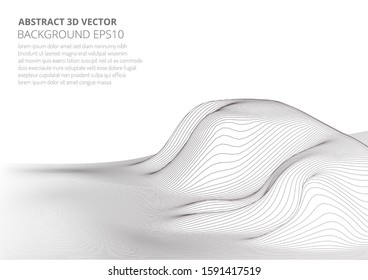 Abstract 3D image of a mountain with a polygonal mesh. View from a great height. Landscape on a white background. Stock vector illustration.