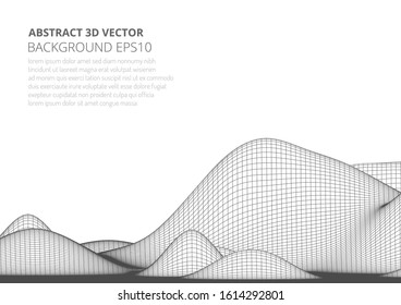 Abstract 3D image of a mountain with a polygonal mesh. View from a great height. Landscape on a white background. Stock vector illustration.