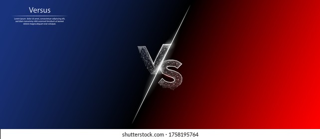 Abstract 3D image VS consisting of points, lines, and shapes in the form of planets, stars and the universe. Low poly vector. Confrontation on a red and blue background