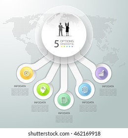 Abstract 3d infographic 5 options,  Business concept infographic template can be used for workflow layout, diagram, number options,
