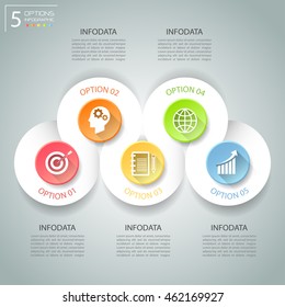 Abstract 3d infographic 5 options,  Business concept infographic template can be used for workflow layout, diagram, number options, timeline or milestones project.