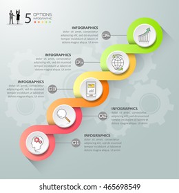 Resumen de las opciones de la infografía 3d 5, la plantilla infográfica de concepto de negocio se puede utilizar para el diseño de flujo de trabajo, el diagrama, las opciones de número, la escala de tiempo o el proyecto de hitos.