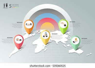 Abstract 3d infographic 5 options,  Business concept infographic template can be used for workflow layout, diagram, number options,