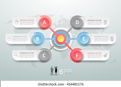 Abstract 3d infographic 6 options,  Business concept infographic template can be used for workflow layout, diagram, number options,