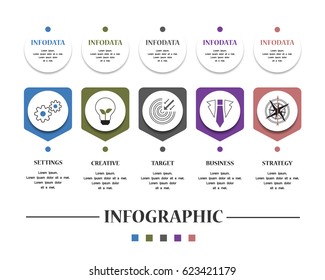 Abstract 3D infographic isolated on white background.Five steps process for success.Modern concept.Options for web site template,diagram,placard and timeline.Also useful for workflow and strategy