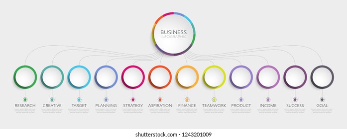 Plantilla Infográfica 3D abstracta con 12 pasos para el éxito. Plantilla de círculo empresarial con opciones para folleto, diagrama, flujo de trabajo, escala de tiempo, diseño web. Vector EPS 10