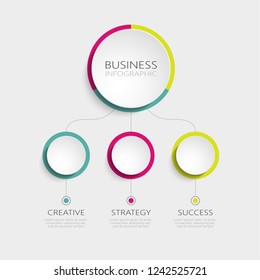 Abstract 3D Infographic Template with 3 steps for success. Business circle template with options for brochure, diagram, workflow, timeline, web design. Vector EPS 10