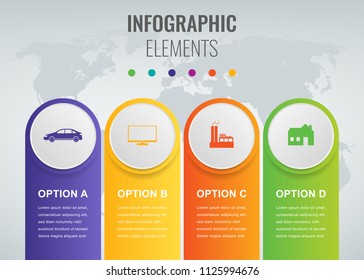 Abstract 3D infographic template with 4 options. Business presentation concept. Vector illustration.
