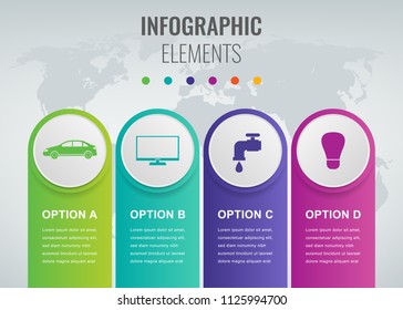 Abstract 3D infographic template with 4 options. Business presentation concept. Vector illustration.