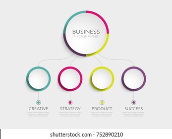 Abstract 3D Infographic Template with 4 steps for success. Business circle template with options for brochure, diagram, workflow, timeline, web design. Vector EPS 10