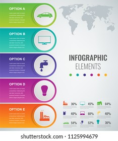 Abstract 3D infographic template with 5 options. Business presentation concept. Vector illustration.