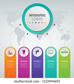 Abstract 3D infographic template with 5 options. Business presentation concept. Vector illustration.