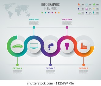 Abstract 3D infographic template with 5 options. Business presentation concept. Vector illustration.