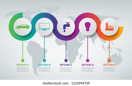 Abstract 3D infographic template with 5 options. Business presentation concept. Vector illustration.