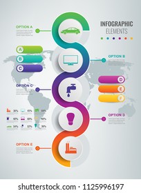 Abstract 3D infographic template with 5 options. Business presentation concept. Vector illustration.