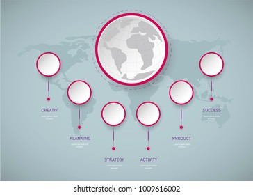 Abstract 3D Infographic Template with 6 steps for success. Business circle template with options for brochure, diagram, workflow, timeline, web design. Vector illustration