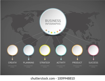 Abstract 3D Infographic Template with 6 steps for success. Business circle template with options for brochure, diagram, workflow, timeline, web design. 