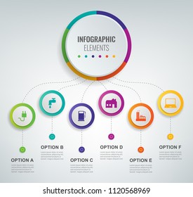 Abstract 3D infographic template with 6 options. Business presentation concept. Vector illustration.