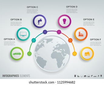Abstract 3D infographic template with 6 options. Business presentation concept. Vector illustration.
