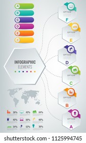 Abstract 3D infographic template with 6 options. Business presentation concept. Vector illustration.