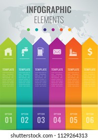 Abstract 3D infographic template with 6 options. Business presentation concept. Vector illustration.