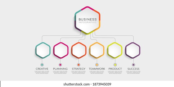 Abstract 3D Infographic Template with 6 steps for success. Business circle template with options for brochure, diagram, workflow, timeline, web design. Vector illustration. EPS 10