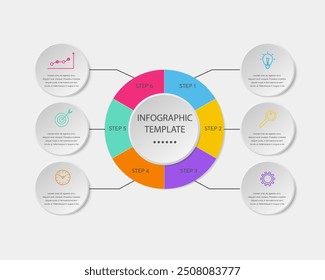 Abstrakte 3D-Infografik-Vorlage mit 6 Schritten für den Erfolg. Geschäftskreis-Vorlage mit Optionen für Broschüre Diagramm Workflow Web-Design