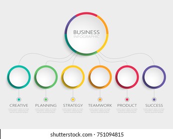 Abstract 3D Infographic Template with 6 steps for success. Business circle template with options for brochure, diagram, workflow, timeline, web design. Vector EPS 10