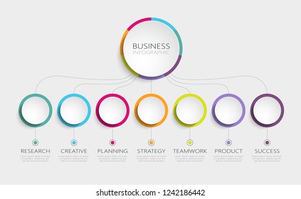 Abstract 3D Infographic Template with 7 steps for success. Business circle template with options for brochure, diagram, workflow, timeline, web design. Vector EPS 10