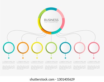 Abstract 3D Infographic Template with 7 steps for success. Business circle template with options for brochure, diagram, workflow, timeline, web design. Vector EPS 10