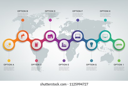 Abstract 3D infographic template with 9 options. Business presentation concept. Vector illustration.