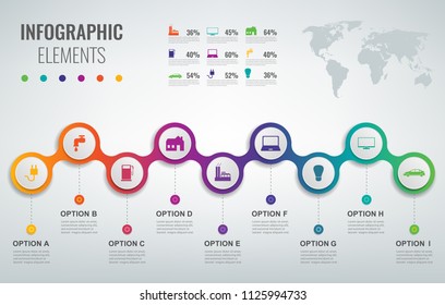Abstract 3D infographic template with 9 options. Business presentation concept. Vector illustration.