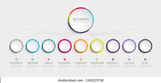 Abstract 3D Infographic Template with 9 steps for success. Business circle template with options for brochure, diagram, workflow, timeline, web design. Vector EPS 10