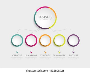 Abstract 3D infographic template with a five steps for success. Business circle template with options for brochure, diagram, workflow, timeline, web design. Vector EPS 10
