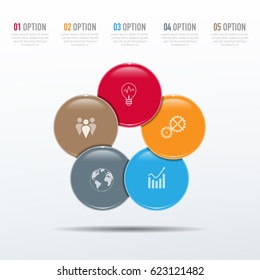 Abstract 3D infographic template with a five steps for success. Business circle template with options for brochure, diagram, workflow, timeline, web design. Vector illustration.