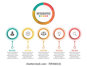 Abstract 3D infographic template with a five steps for success. Business circle template with options for brochure, diagram, workflow, timeline, web design. Vector EPS 10