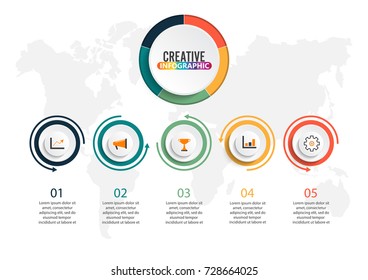 Abstract 3D infographic template with a five steps for success. Business circle template with options for brochure, diagram, workflow, timeline, web design. Vector EPS 10