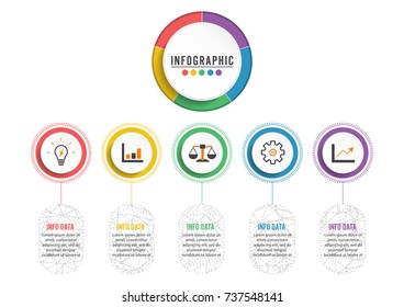 Abstract 3D infographic template with a five steps for success. Business circle template with options for brochure, diagram, workflow, timeline, web design. Vector EPS 10