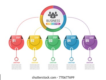 Abstract 3D infographic template with a five steps for success. Business circle template with options for brochure, diagram, workflow, timeline, web design. Vector EPS 10