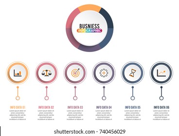 Abstract 3D infographic template with a six steps for success. Business circle template with options for brochure, diagram, workflow, timeline, web design. Vector EPS 10