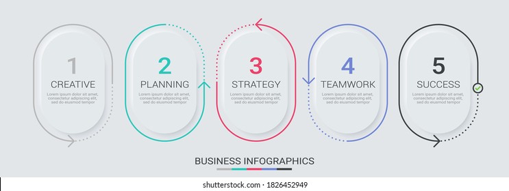 Abstract 3D Infographic thin line infographic template with 5 steps. Modern business concept infographics with options for brochure, diagram, workflow, timeline. Neomorphism style. Vector EPS 10