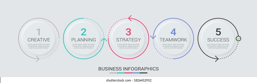 Abstract 3D Infographic thin line infographic template with 5 steps. Modern business concept infographics with options for brochure, diagram, workflow, timeline. Neomorphism style. Vector EPS 10