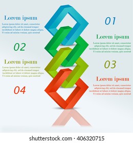 Abstract 3D infographic triangles with 4 options on the mirror surface. Minimalistic style. Can be used for workflow layout, business concept with 4 options, parts or steps, banner, web design