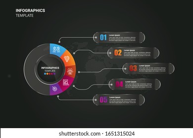Abstract 3D Infographics 5 option with icon template. Vector illustration. Can be used for workflow layout, diagram, business step options, banner, web design