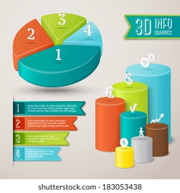 Abstract 3d infographics layout template with pie and bar charts vector illustration