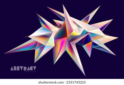Abstract 3D iridescent shapes for poster design. Colorful background of gradient vector crystals.