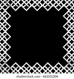 Abstract 3D Islamic Frame on black - pattern mosaic geometric ornament in Arabic Style. Vector element for design in Eastern style, place for tex