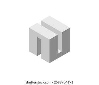 Abstract 3D isometric cube forming the letter U or N.  Minimalist design, perfect for tech, architecture, or branding concepts. Represents structure, stability, and innovation.