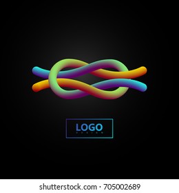 Abstract 3d knotted gradient shape. Vector artistic illustration. Multicolored blended liquid color path. Creativity concept. Visual communication poster design. Tied knot logo design